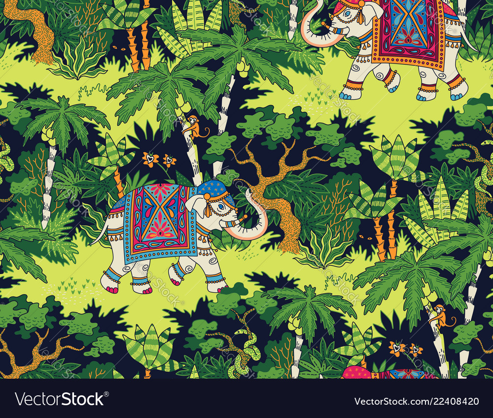 Elephant jungle pattern vector image Elephant jungle pattern