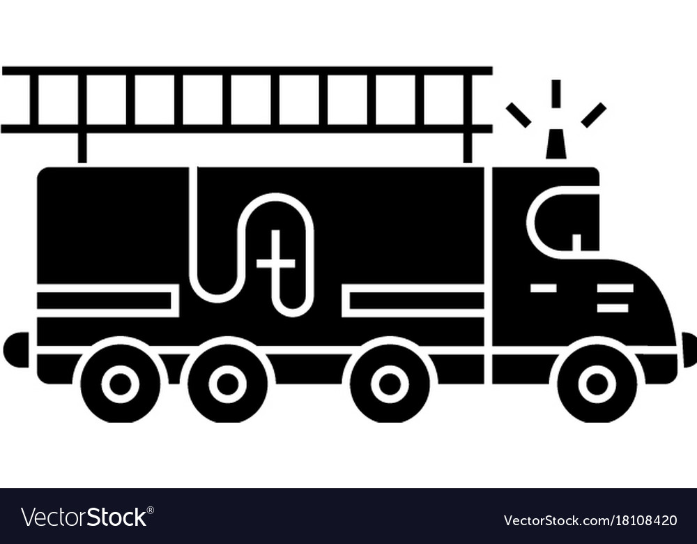 Fire engine - car icon black Royalty Free Vector Image