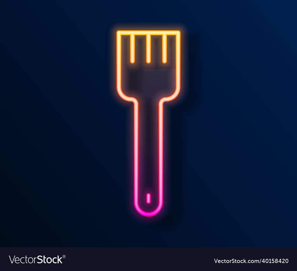 Glowing neon line fork icon isolated on black