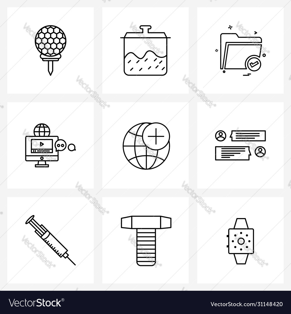 Simple set 9 line icons such as chat monitor