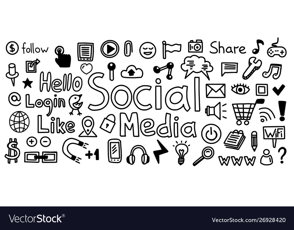 Social Media Hand Drawn Icon Set Sketch Like Vector Image The Best