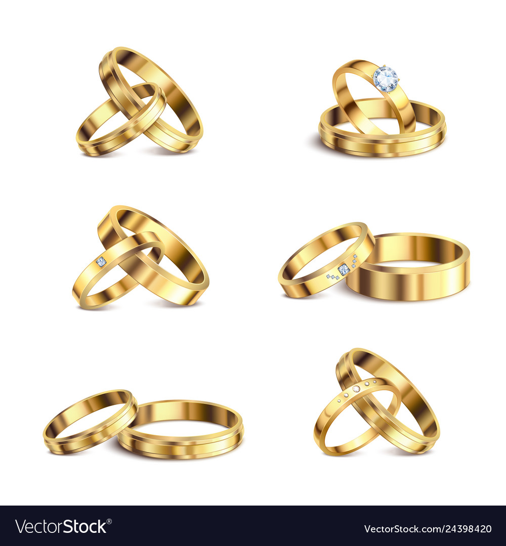 Wedding rings realistic set Royalty Free Vector Image