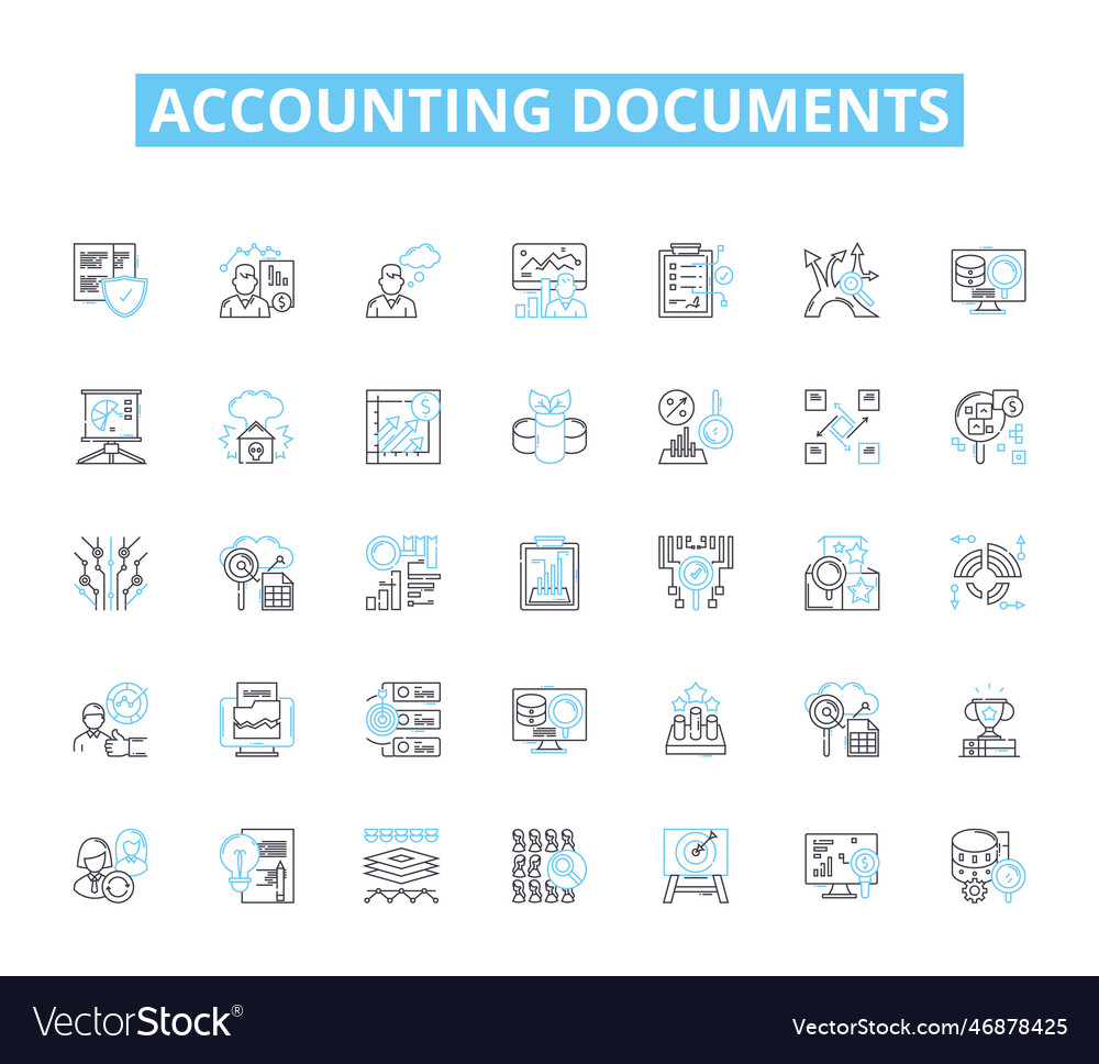 Accounting documents linear icons set ledger Vector Image Accounting documents linear icons set ledger