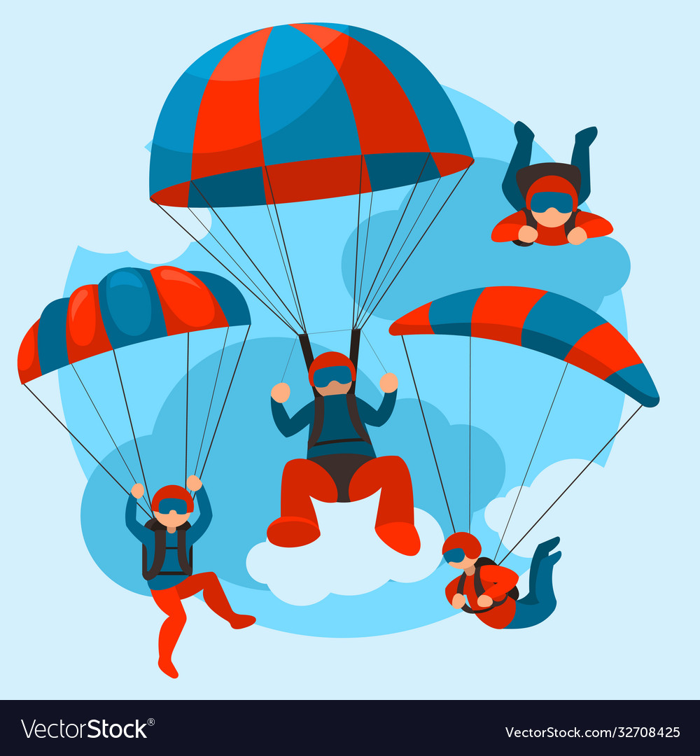 Cartoon color characters people skydivers flying