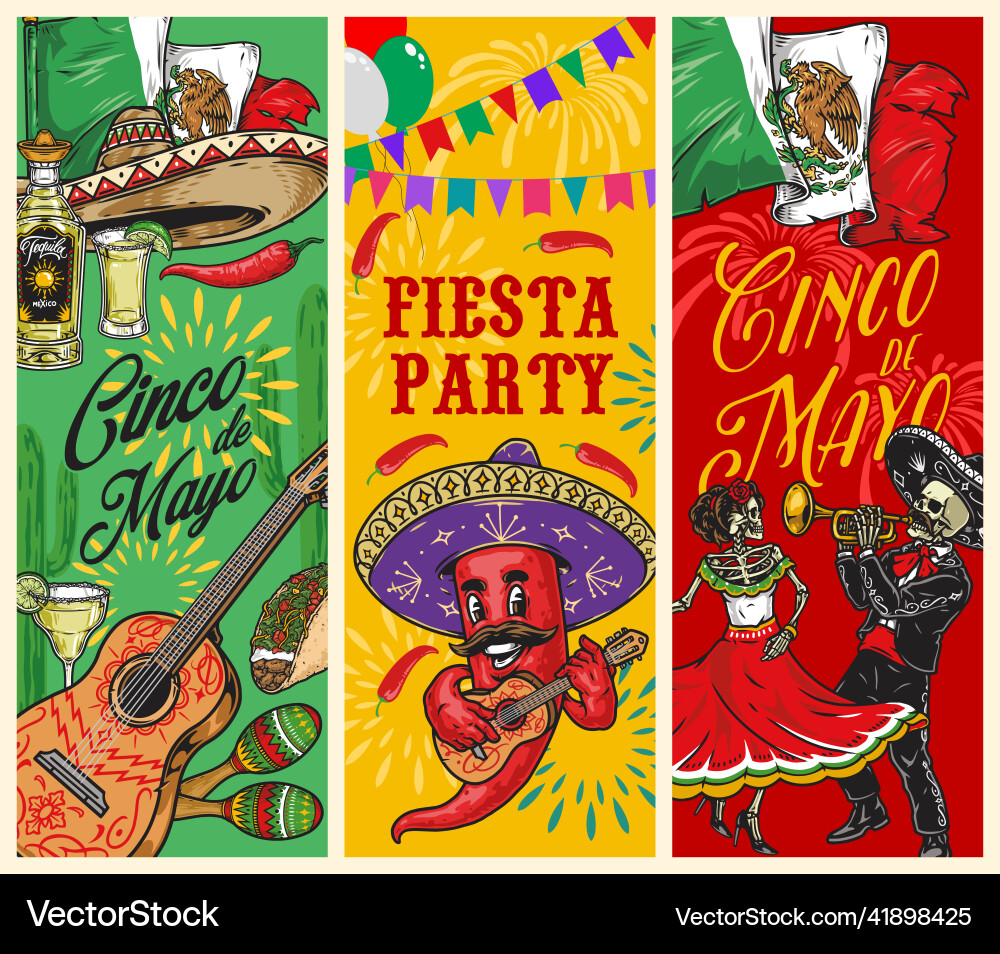 Colorful mexican vertical banners set Royalty Free Vector