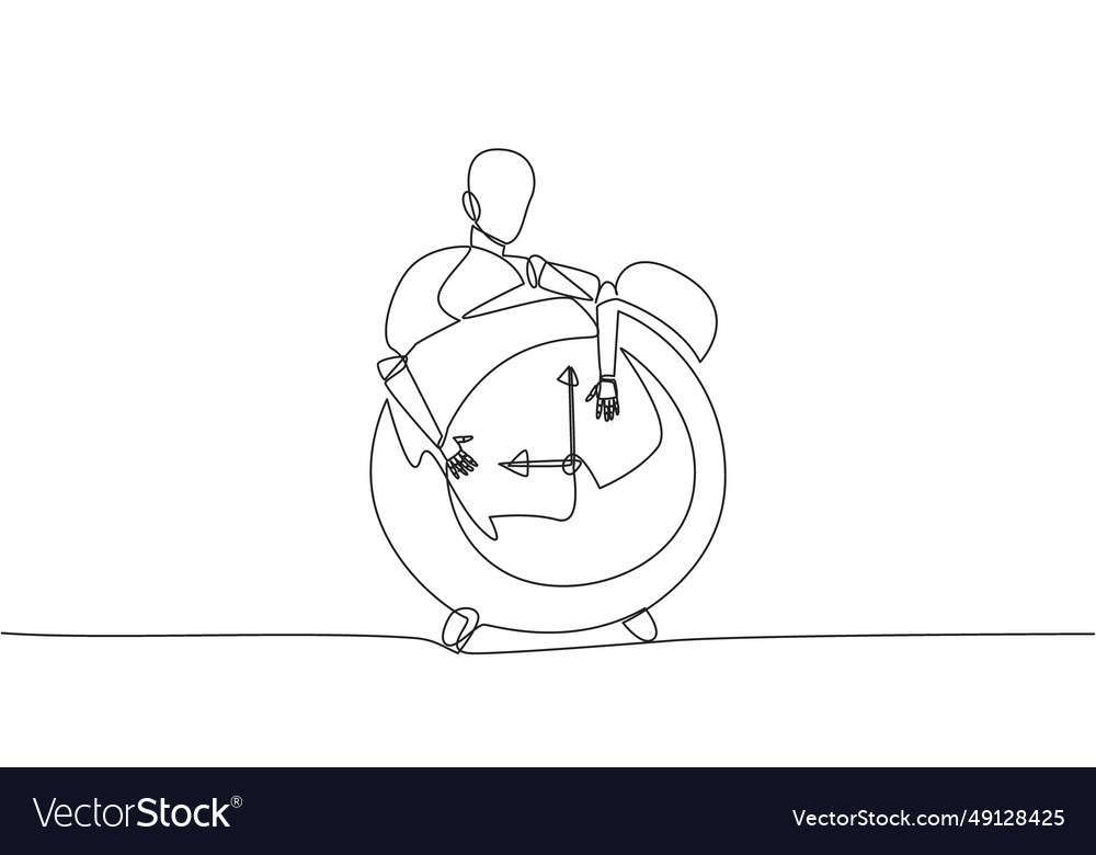 Continuous one line drawing robotic hugging alarm vector image Continuous one line drawing robotic hugging alarm