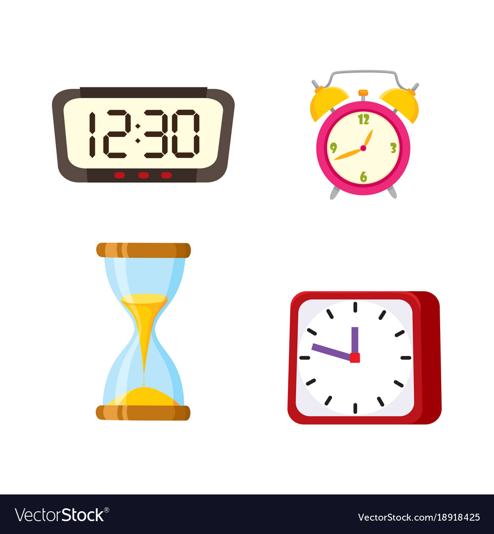 Flat clock types icon set isolated