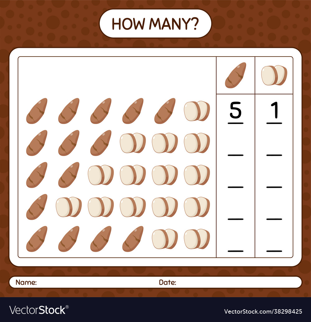 How many counting game with yam root worksheet vector image How many counting game with yam root worksheet