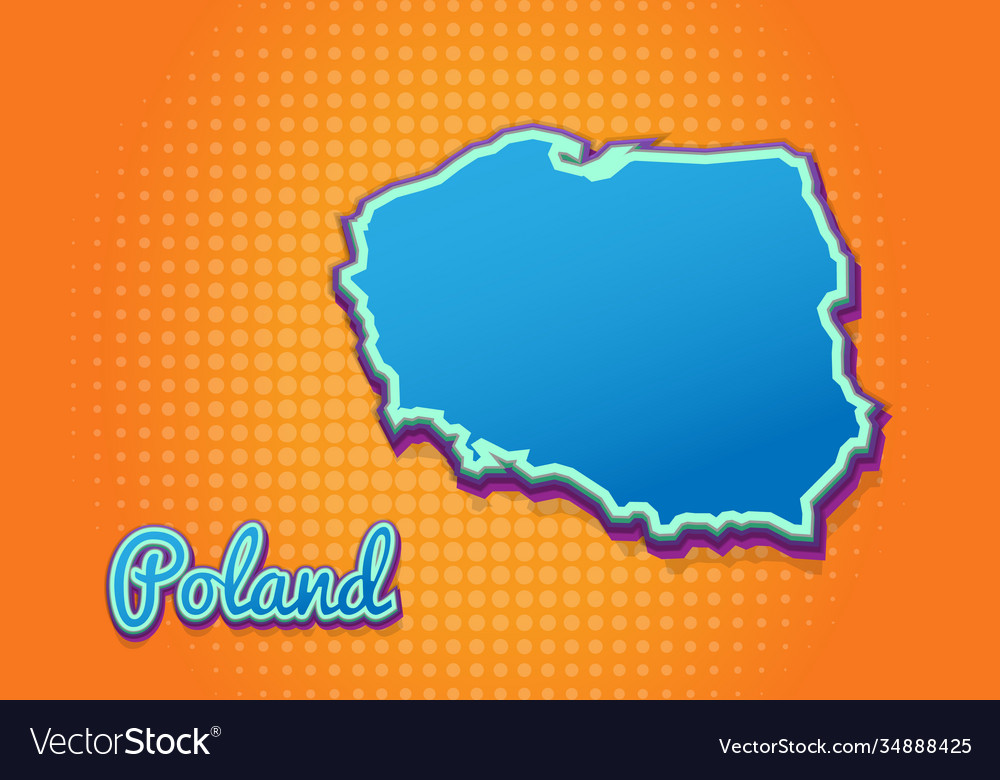 Retro map poland with halftone background vector image Retro map poland with halftone background