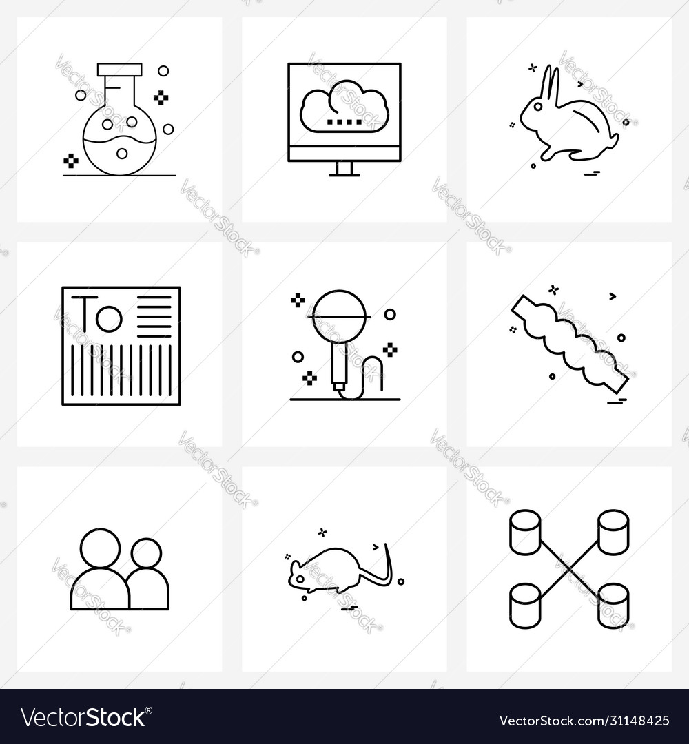 Set 9 simple line icons microphone shipment