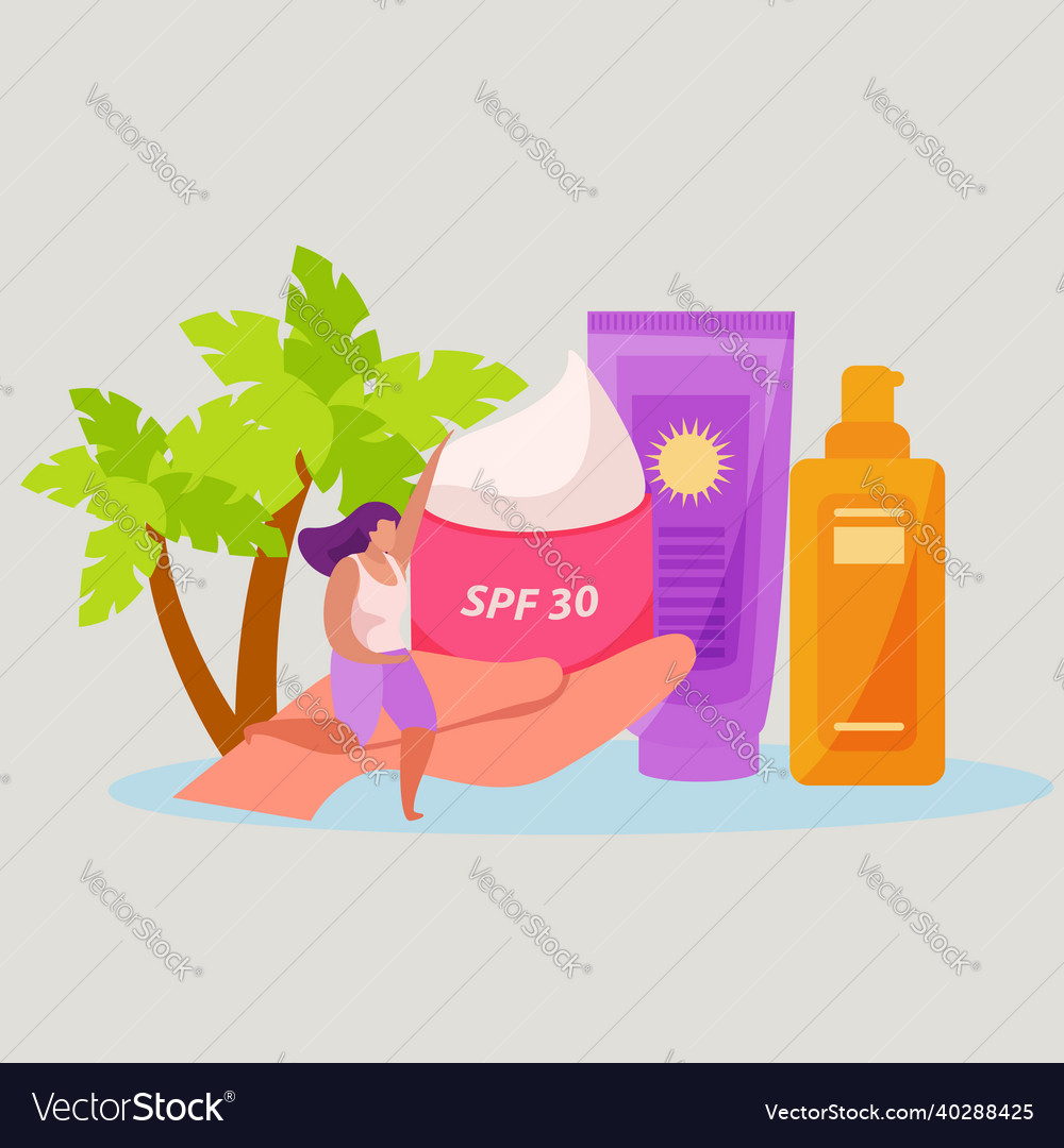 Sun screen care flat design Royalty Free Vector Image