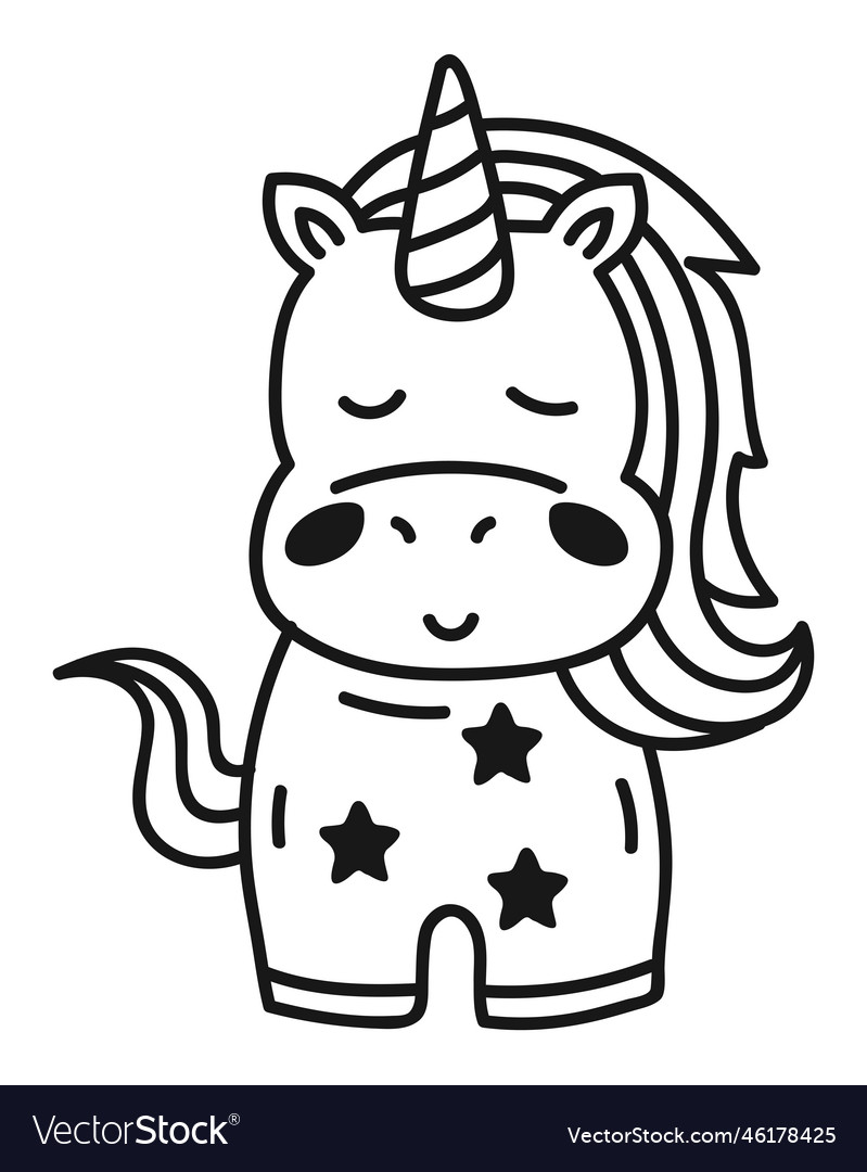 Unicorn with stars doodle Royalty Free Vector Image