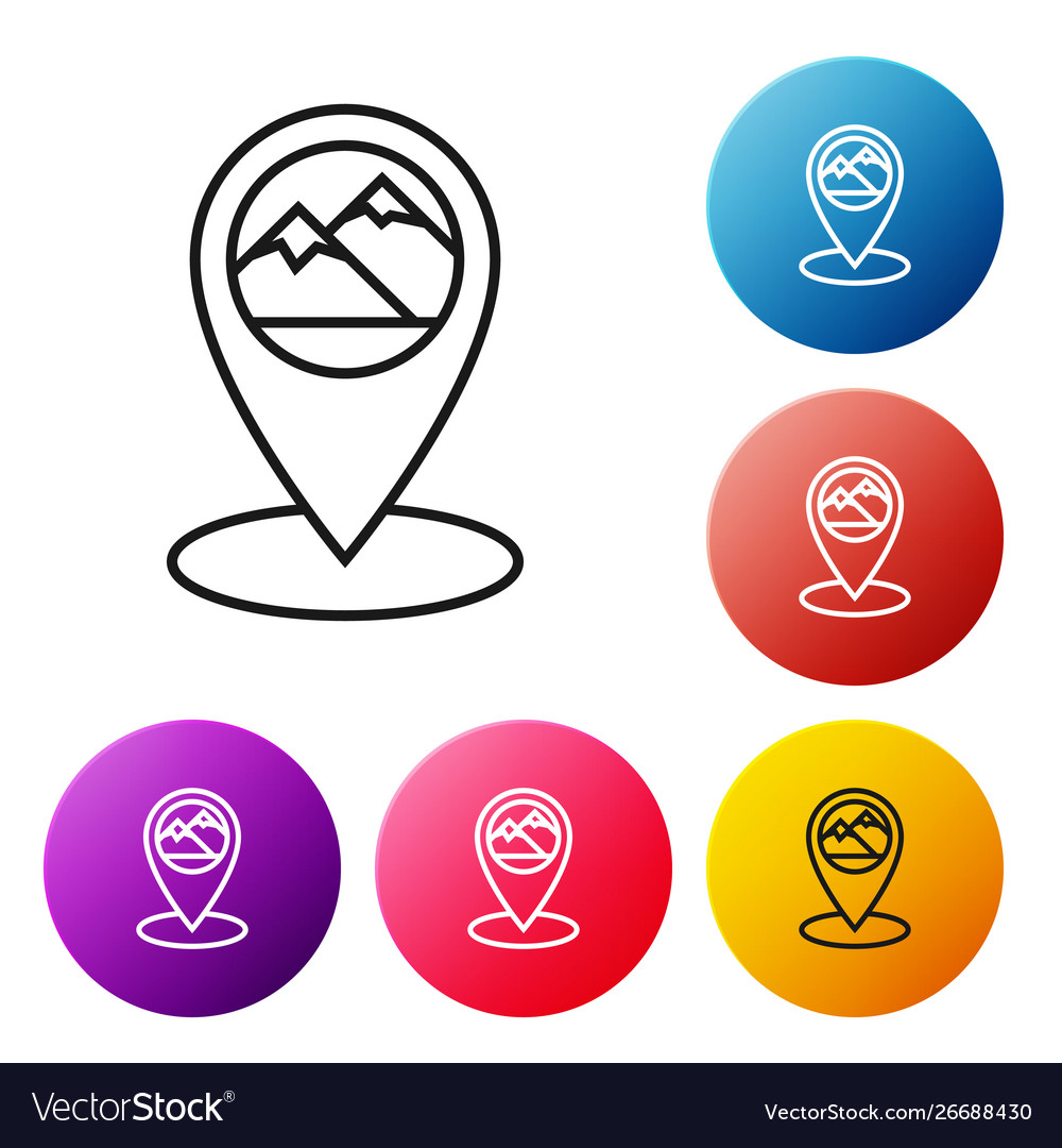 Black line map pointer with mountain icon isolated vector image Black line map pointer with mountain icon isolated