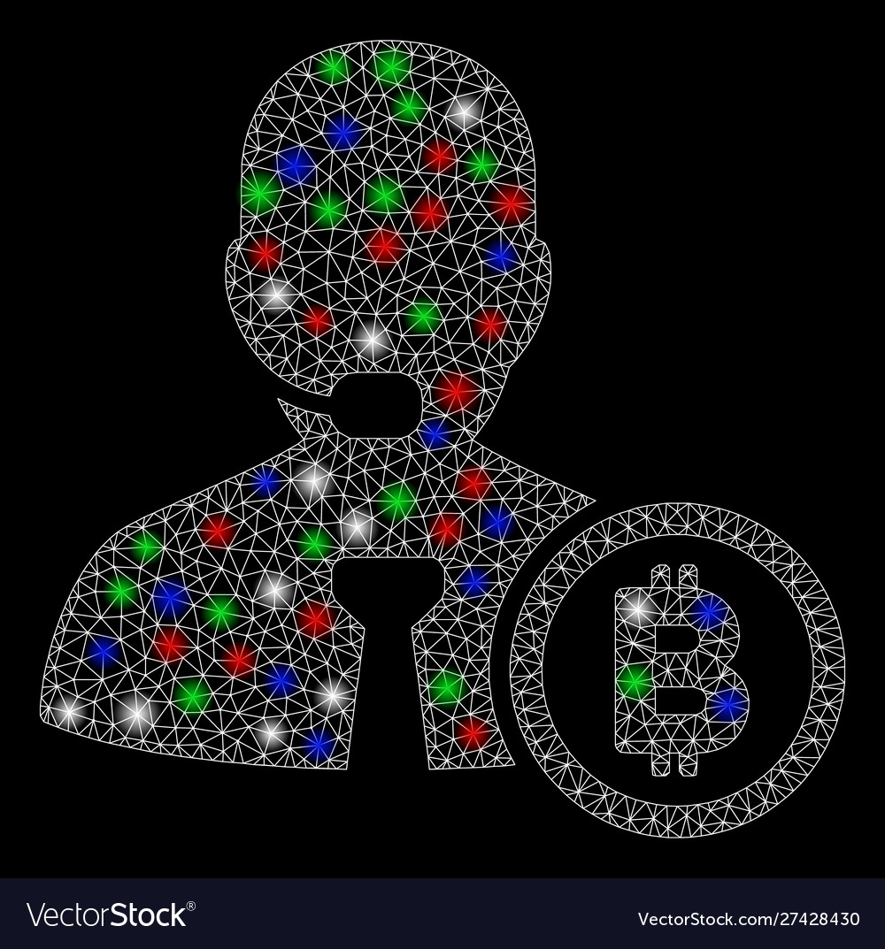 Bright mesh wire frame bitcoin operator manager vector image Bright mesh wire frame bitcoin operator manager