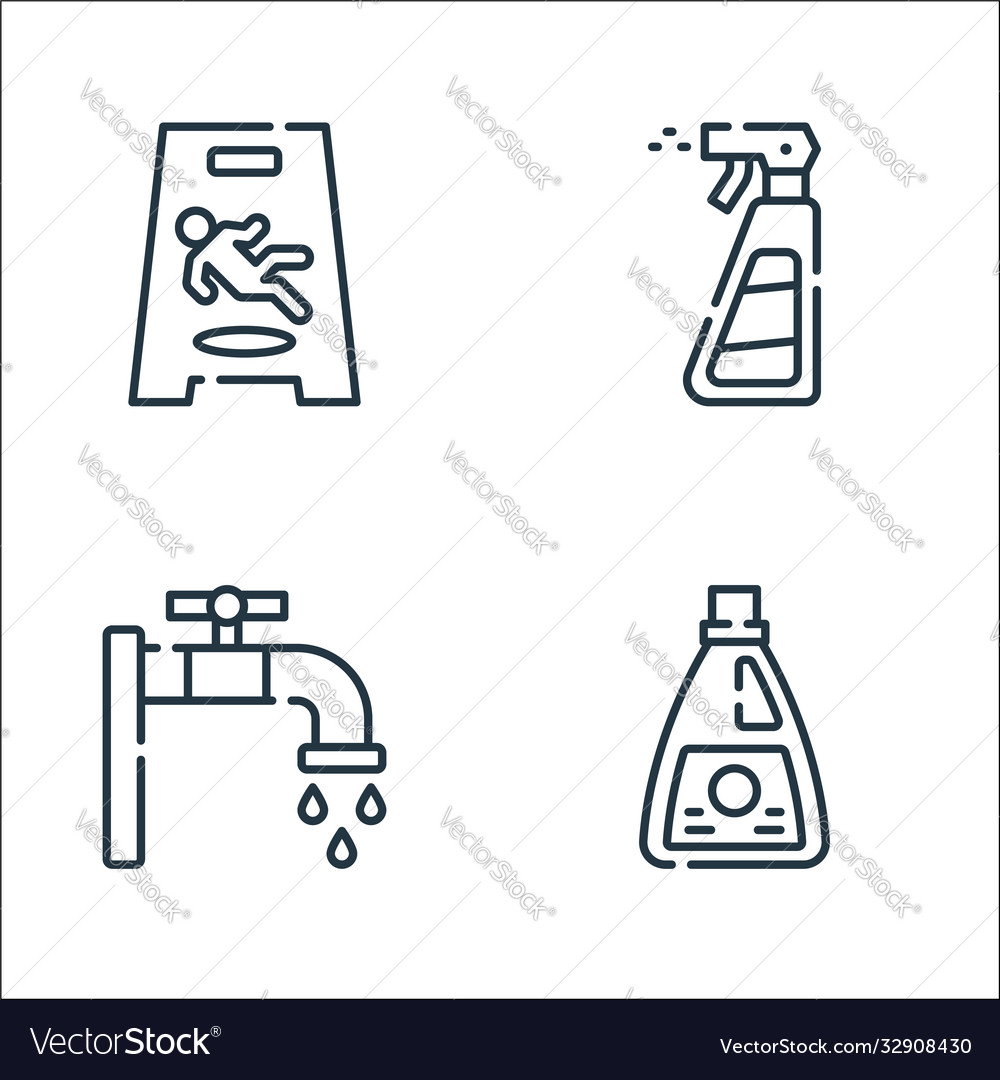 Cleaning line icons linear set quality vector image Cleaning line icons linear set quality