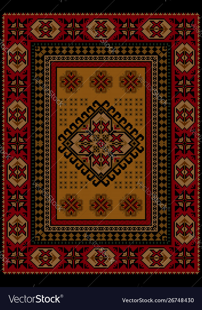 Ethnic Carpet Vintage Ornament In Red And Yellow Vector Image - Red And Yellow Oriental Rug Ethnic Carpet Vintage Ornament In Red And Yellow Vector Image - Red And Yellow Oriental Rug