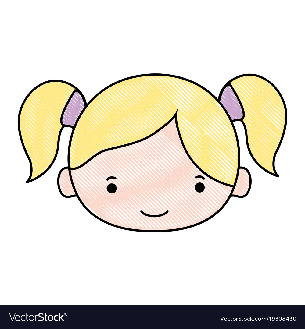 Grated girl head with two tails hair Royalty Free Vector