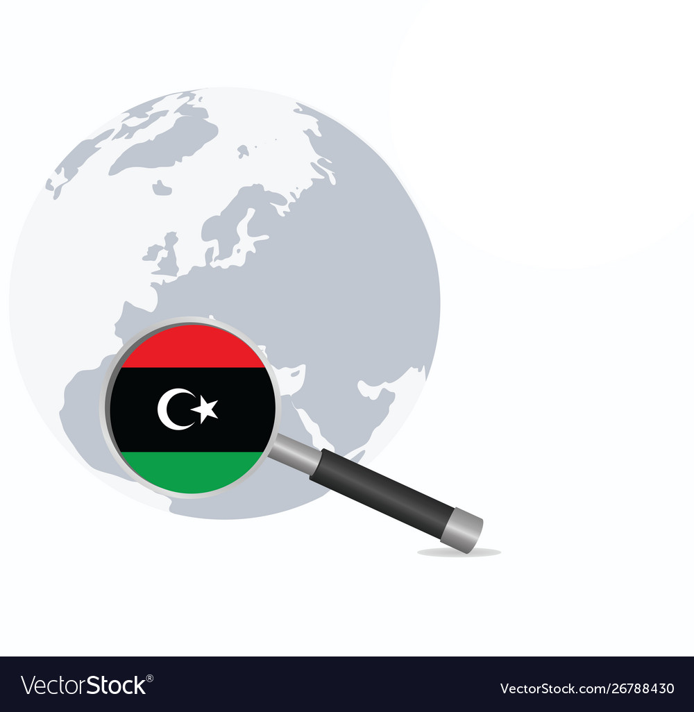 Libya flag in magnifying glass