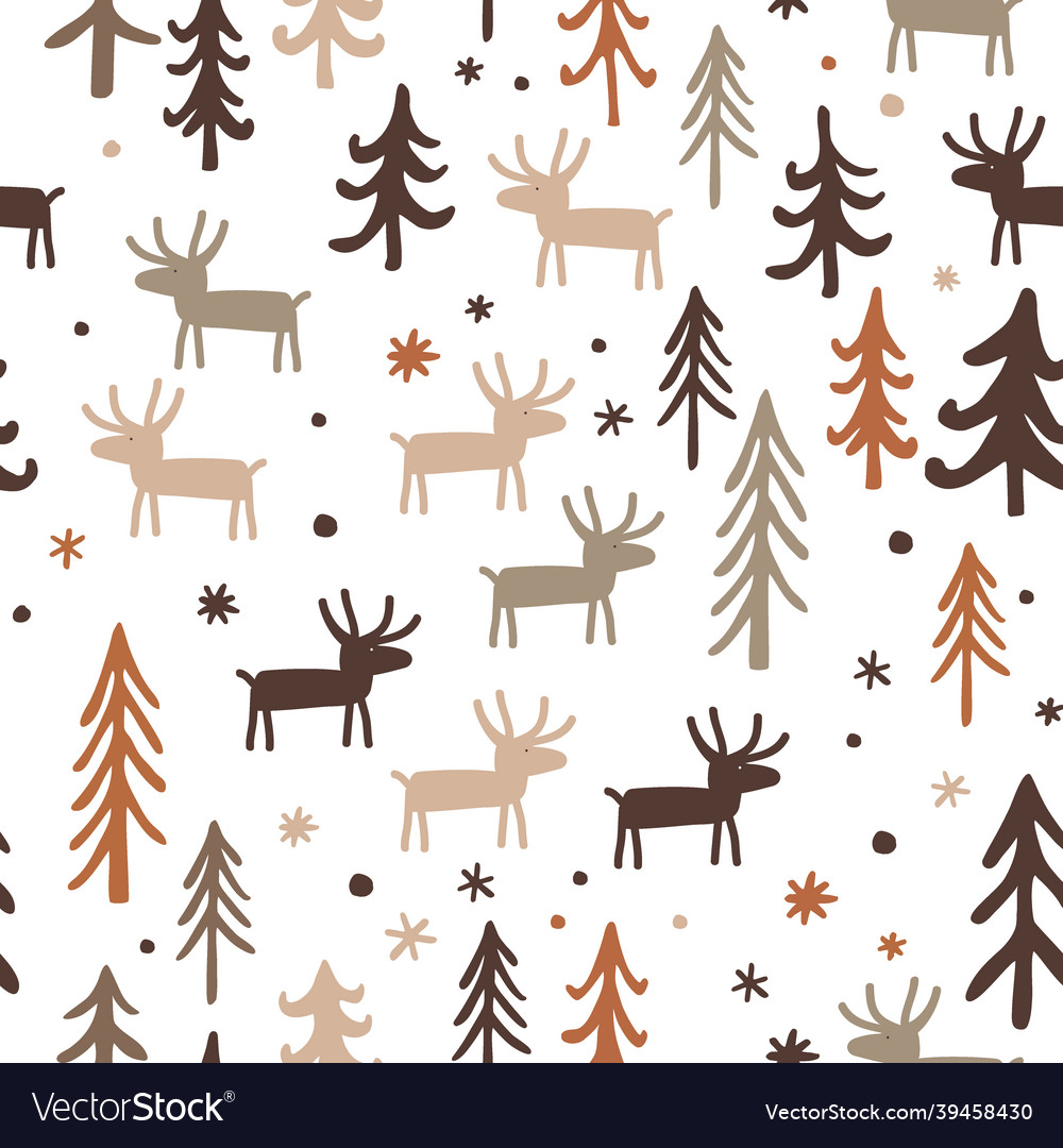 Seamless pattern with herd of deer in fir trees vector image Seamless pattern with herd of deer in fir trees
