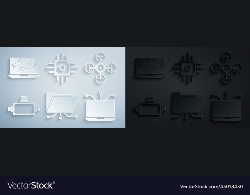 Set folder and lock drone virtual reality vector image Set folder and lock drone virtual reality