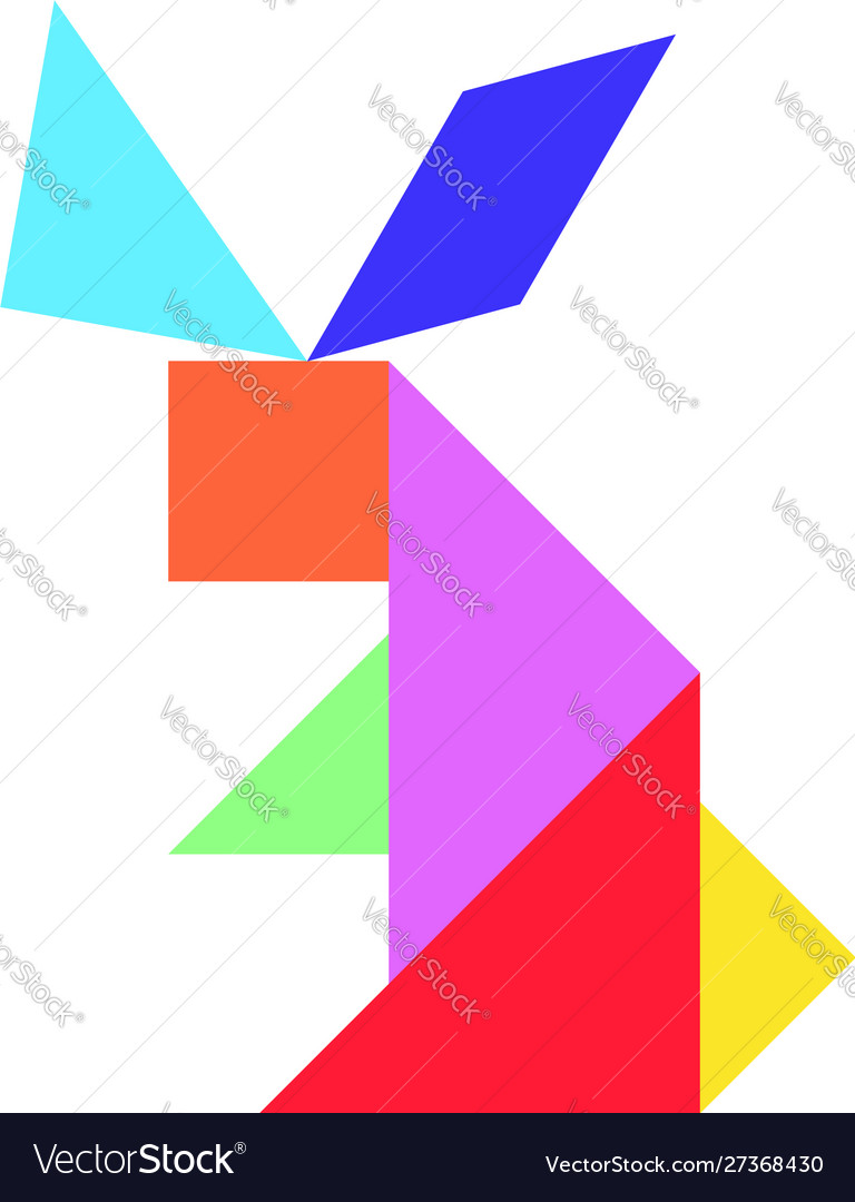 Tangram puzzle in rabbit shape on white vector image Tangram puzzle in rabbit shape on white