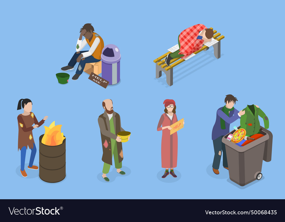 3d isometric flat set of homeless people Vector Image