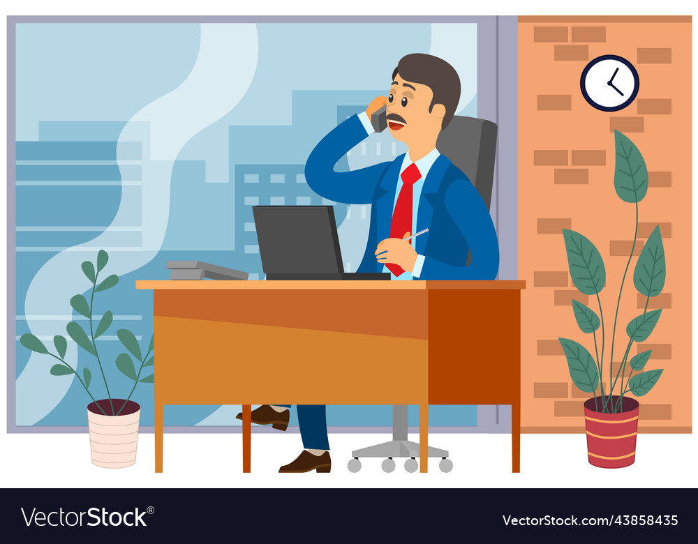 Boss talking solving problem using phone Vector Image Boss talking solving problem using phone