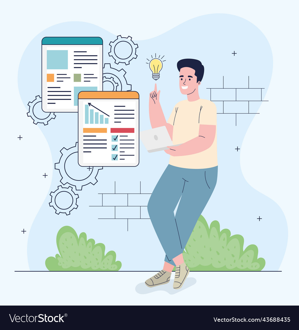 Man with start up icons