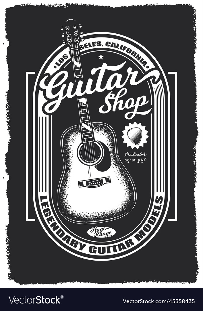 Monochrome Logo Of Guitar Shop Royalty Free Vector Image