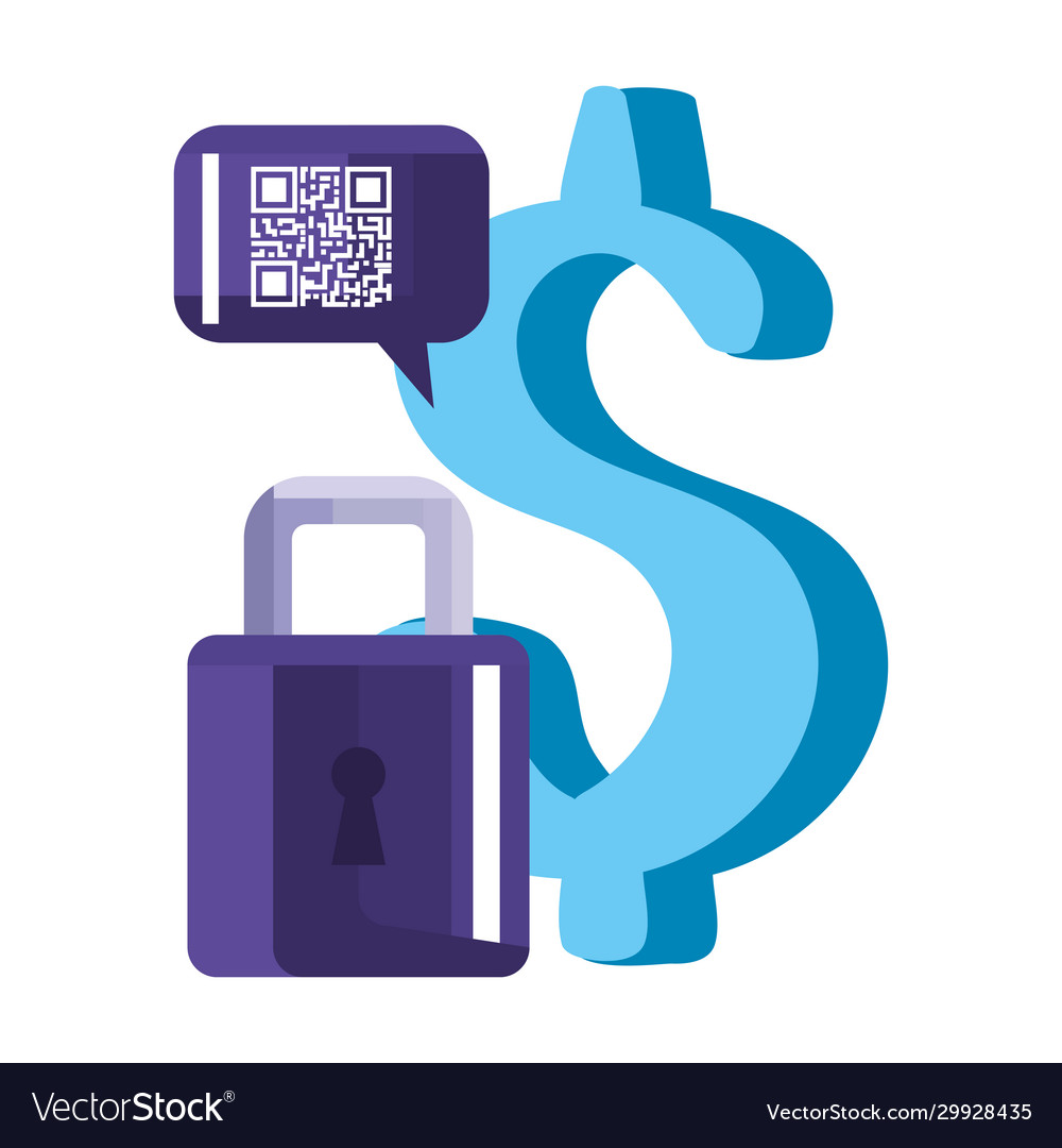 Qr code bubble dollar and padlock design