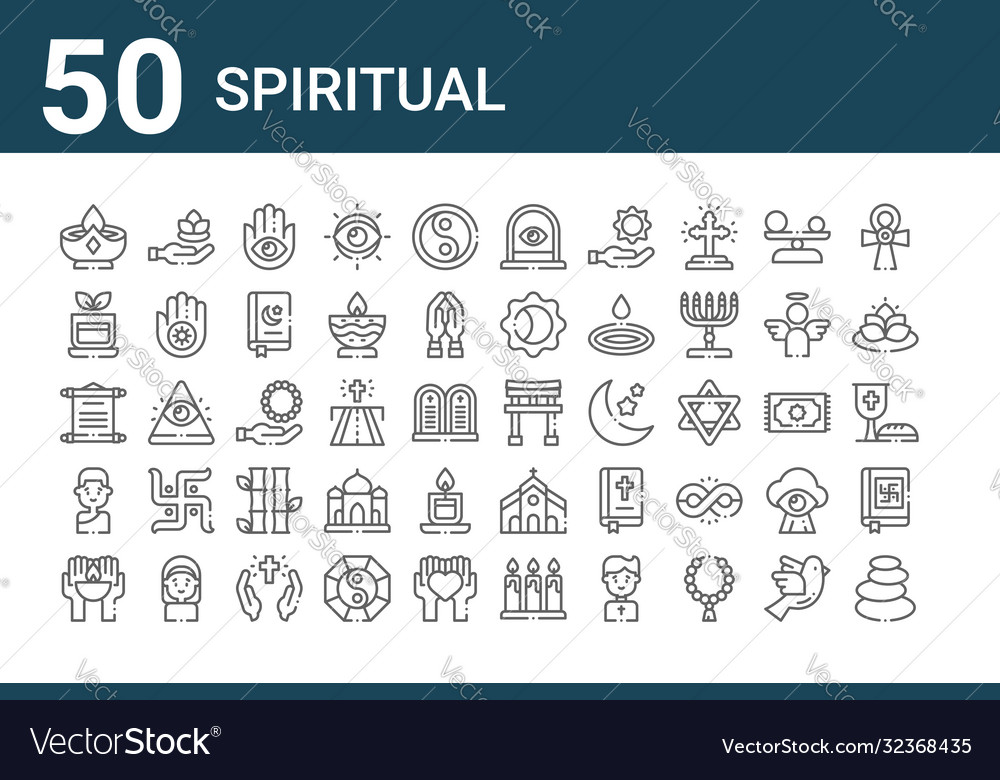 Set 50 spiritual icons outline thin line icons Vector Image