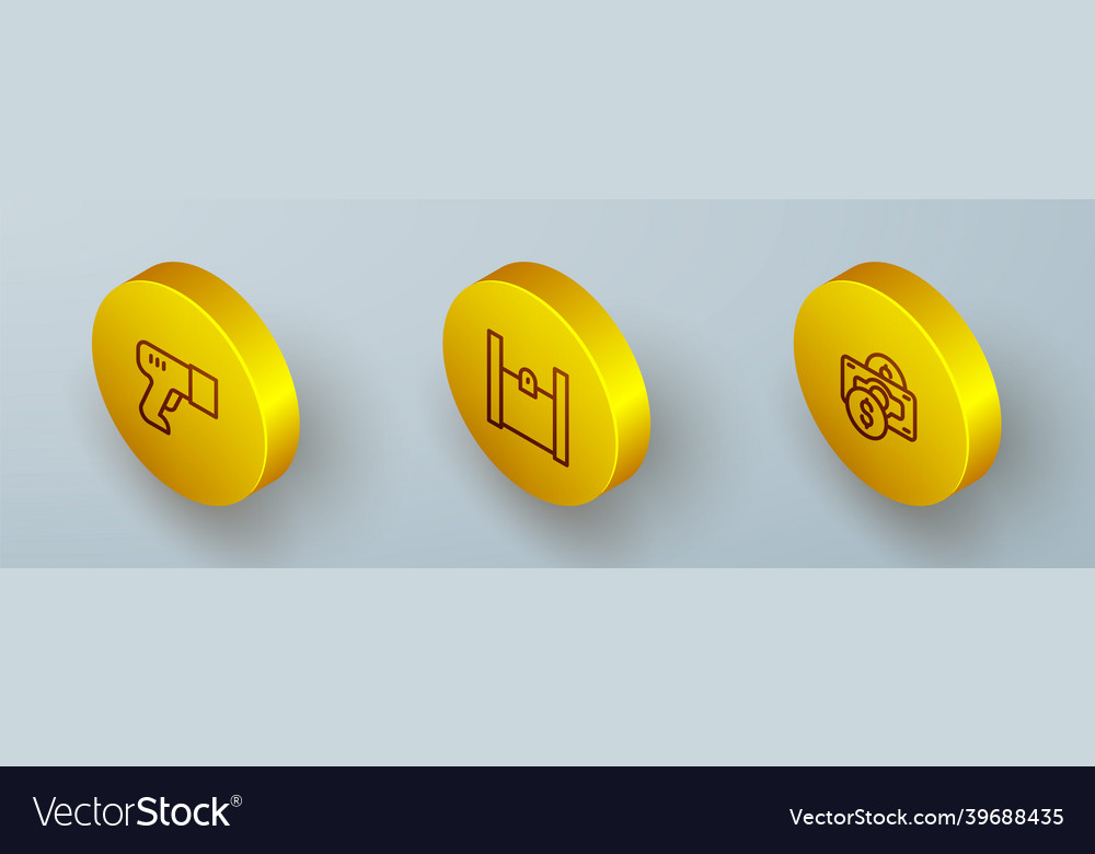 Set isometric line scanner scanning bar code vector image Set isometric line scanner scanning bar code