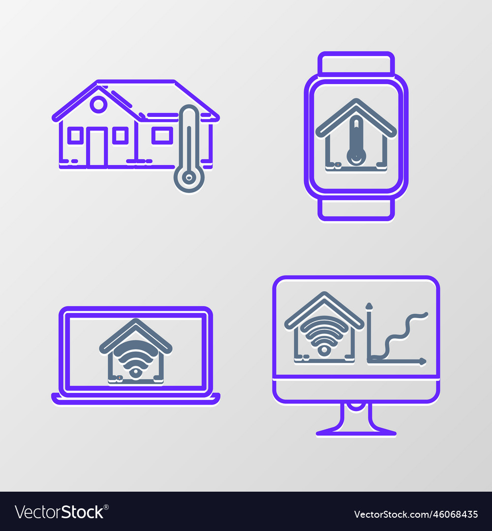 Set line computer monitor with smart home wi Vector Image Set line computer monitor with smart home wi