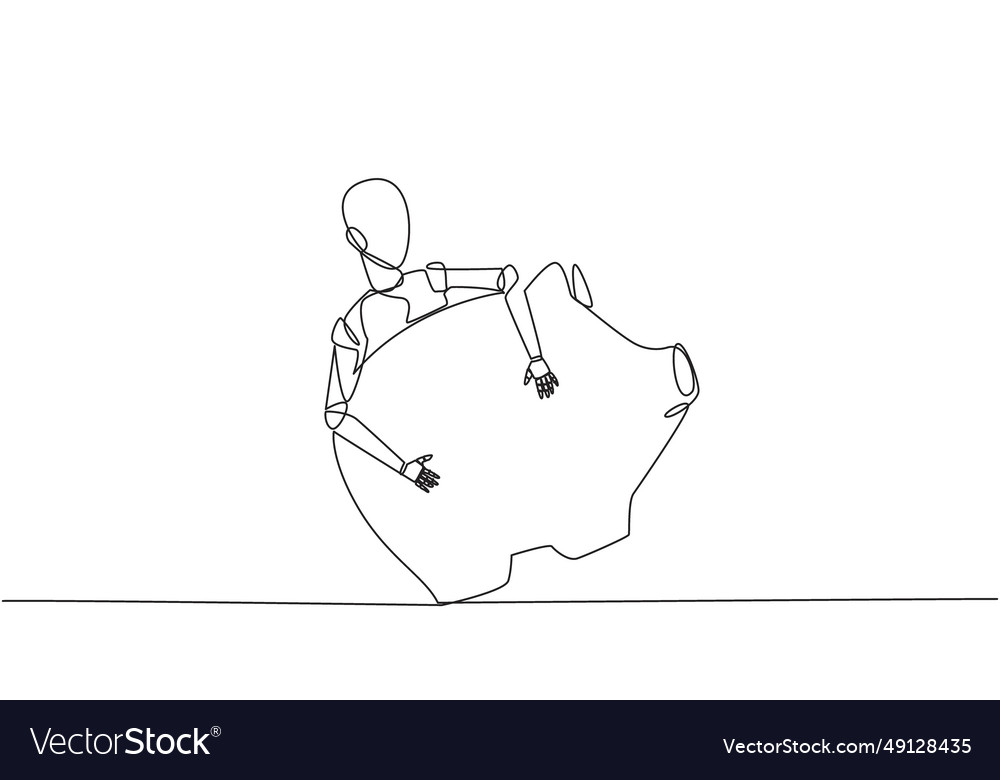 Single continuous line drawing robot hugging vector image Single continuous line drawing robot hugging