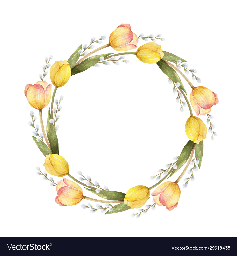 Watercolor frame with flowers tulips and Vector Image