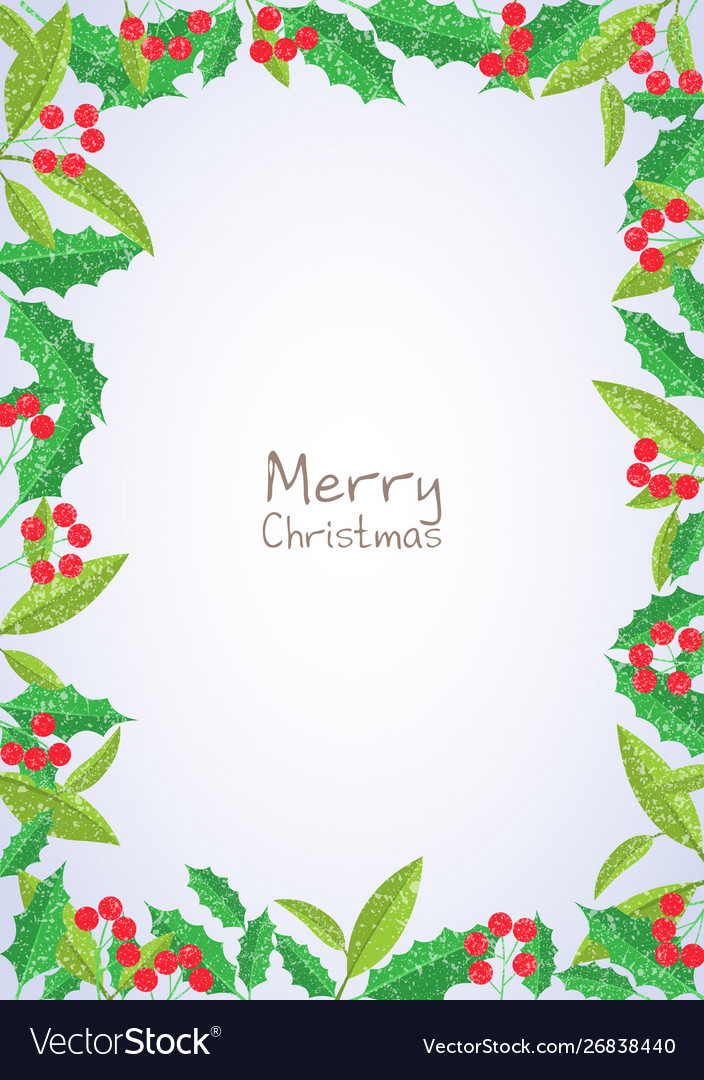 Christmas leaves and red berries background Vector Image