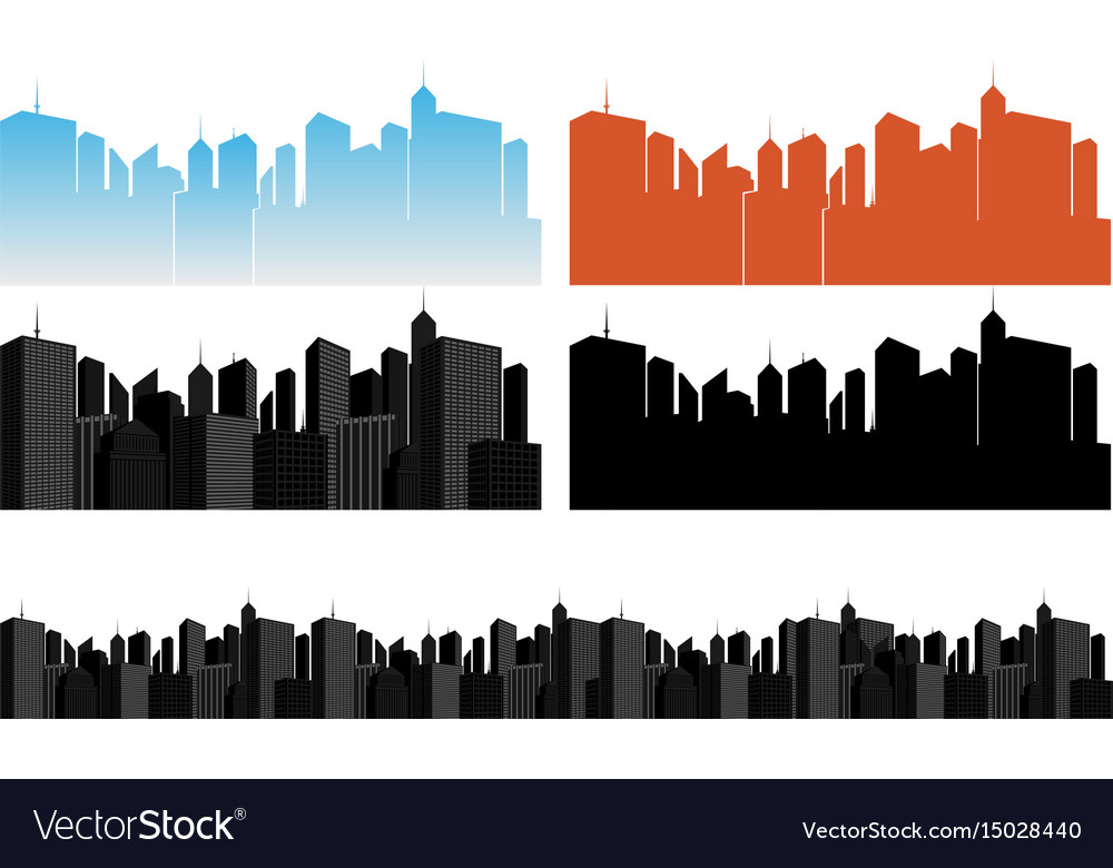 City icons set on white