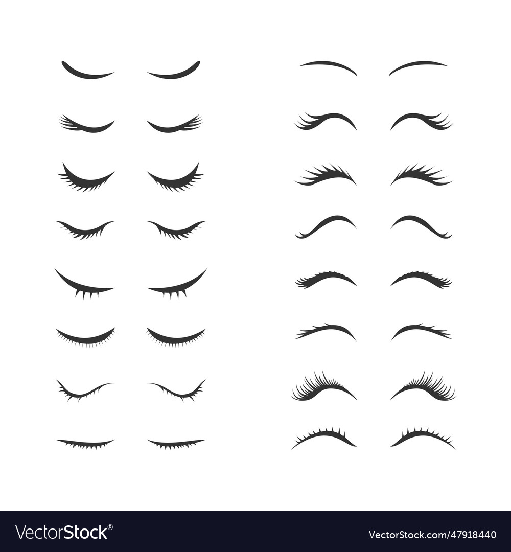 Cute Eyelashes Black Thin Line Icon Set Royalty Free Vector