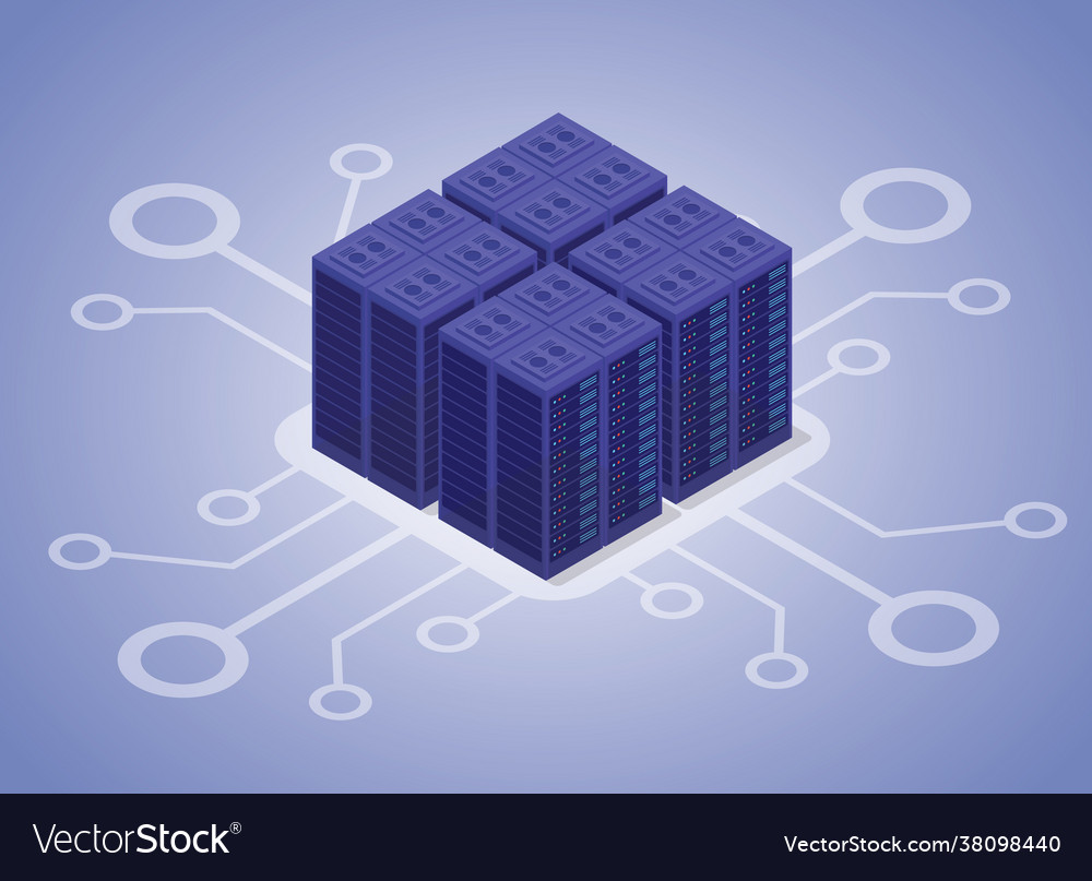 Data hosting server with modern flat isometric vector image Data hosting server with modern flat isometric