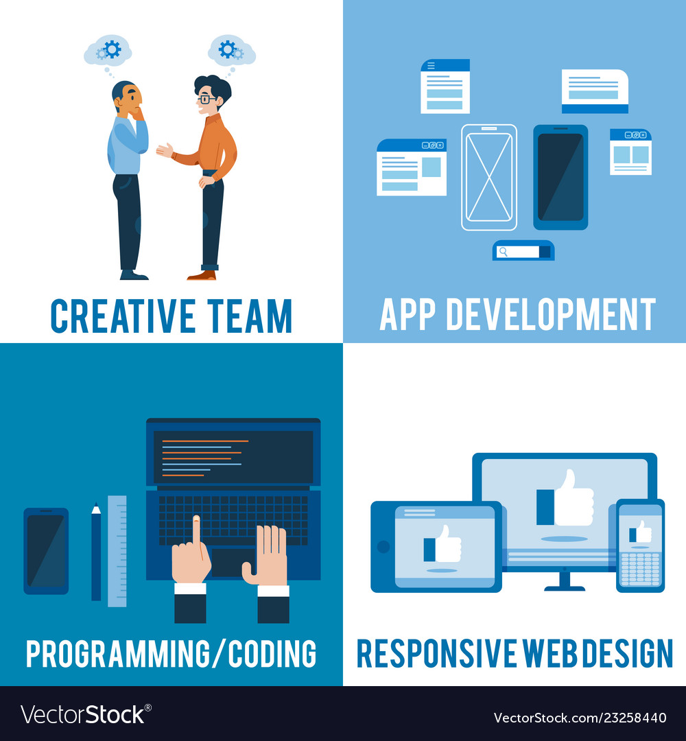 Flat software apps development concept set