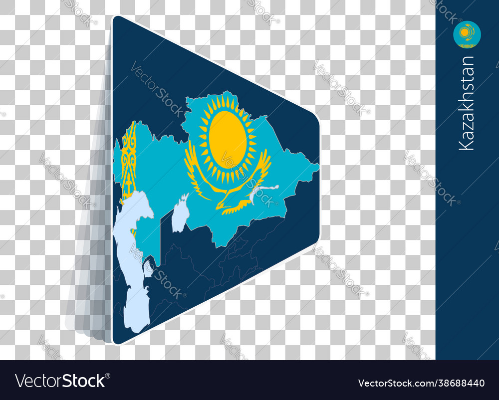 Kazakhstan map and flag on transparent background