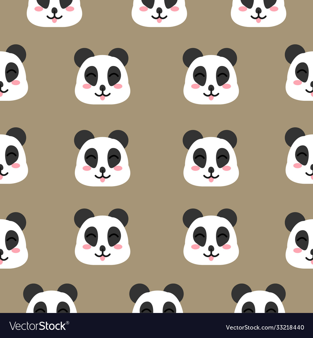 Seamless pattern cute face panda on brown