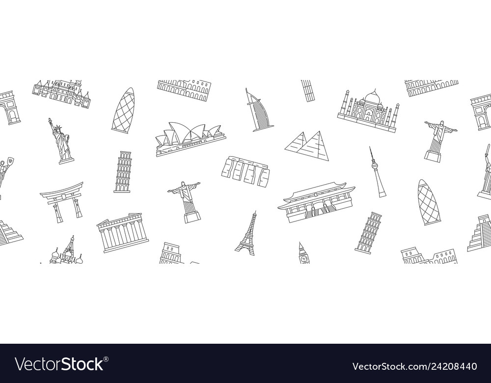 Seamless pattern with world monuments