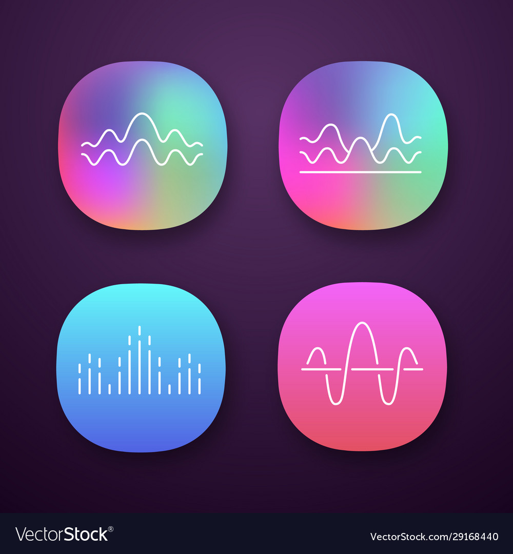 Sound waves app icons set noise vibration vector image Sound waves app icons set noise vibration