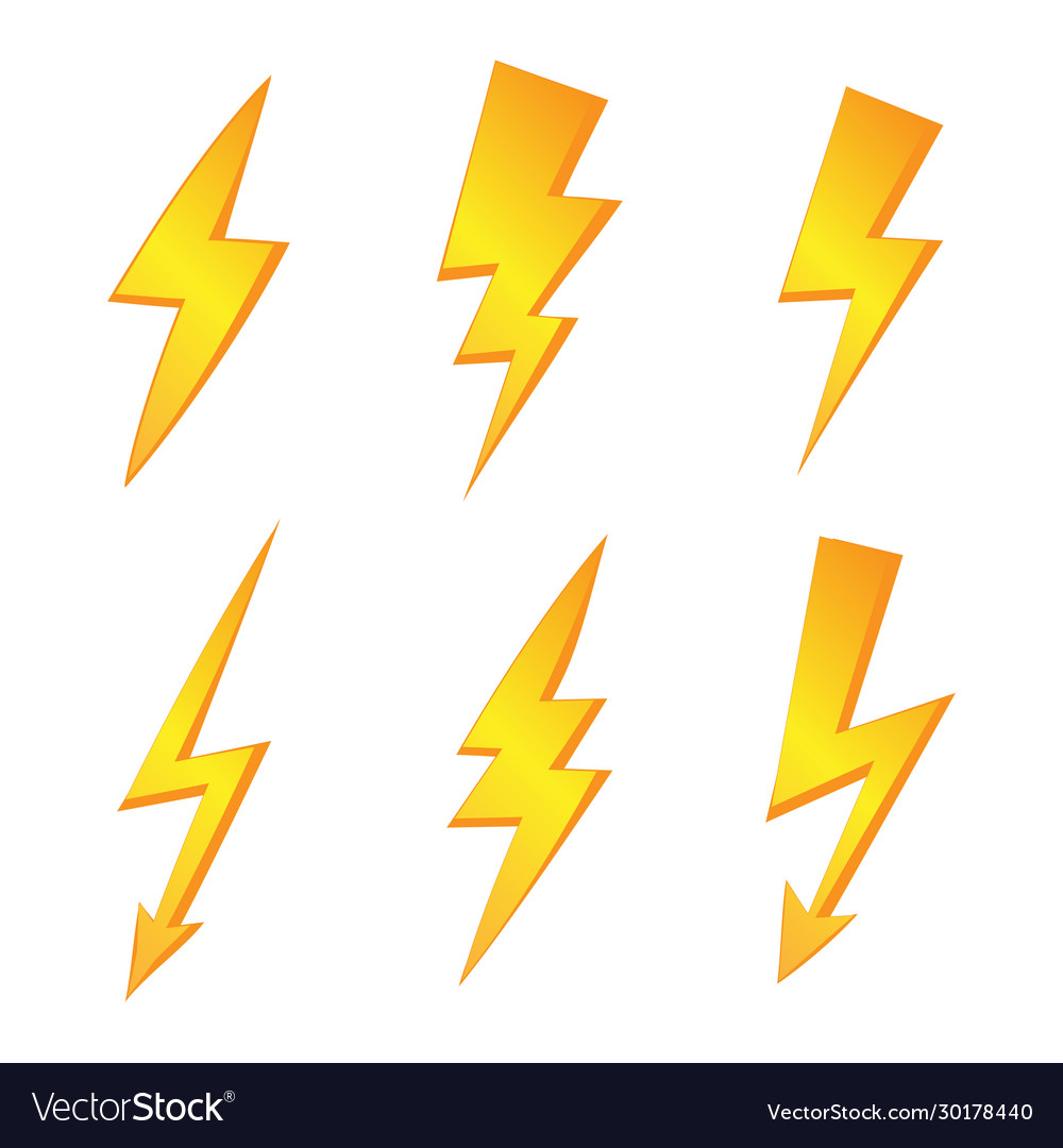 Variety yellow lightning set Royalty Free Vector Image