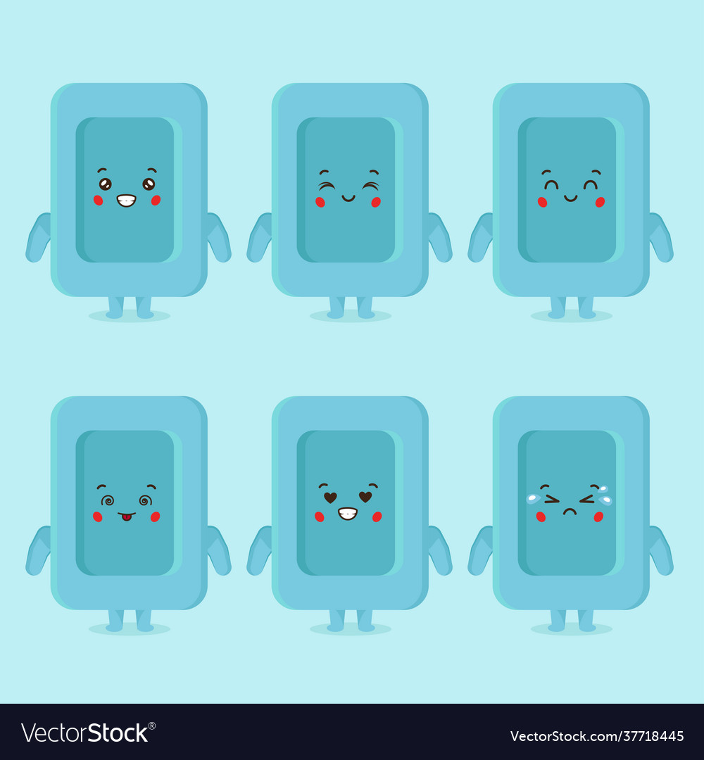 Cute soap character with various expressions