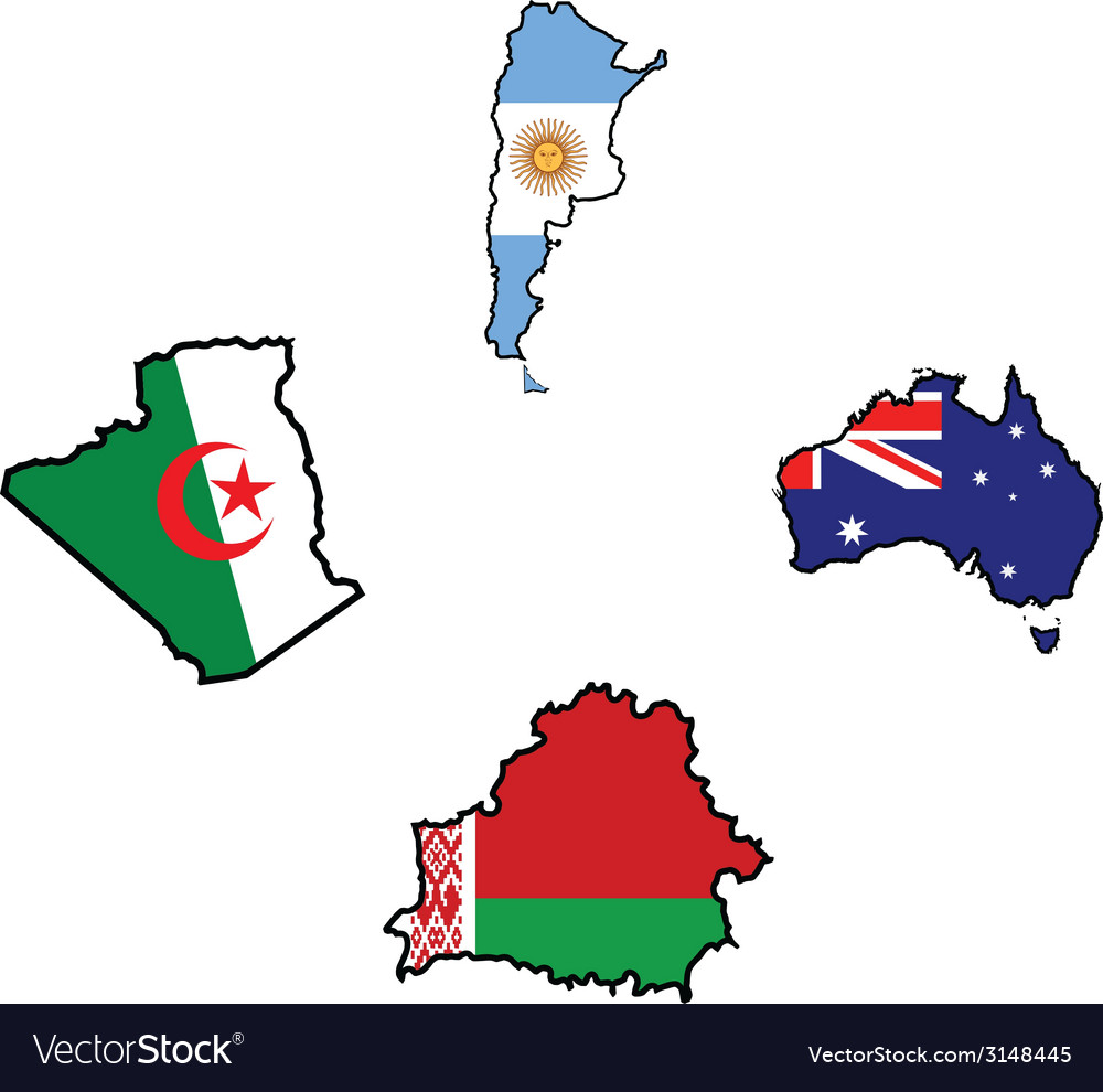 Flag in map of algeriaargentinaaustraliabelarus Vector Image