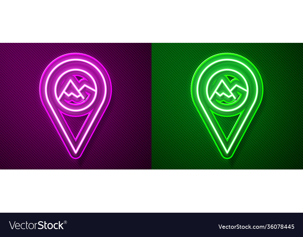 Glowing neon line map pointer with mountain icon vector image Glowing neon line map pointer with mountain icon