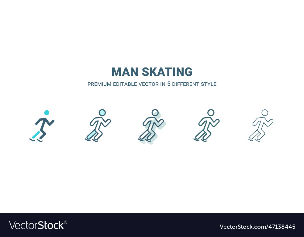Man skating icon in 5 different style outline Vector Image Man skating icon in 5 different style outline