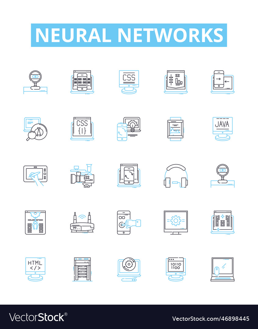 Neural networks line icons set neurons vector image Neural networks line icons set neurons